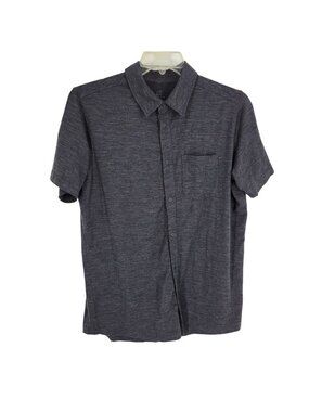 WoolX Men's Large Merino Wool Short Sleeve Button Front Shirt Gray Travel Hiking